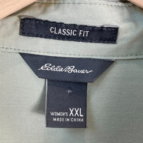 Eddie Bauer Shirt Womens Plus XXL Button Up Pocket Green Top Hiking Outdoors - Picture 3 of 9